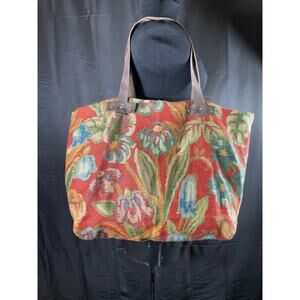 Stylish, handmade tote, floral basket weave fabric,